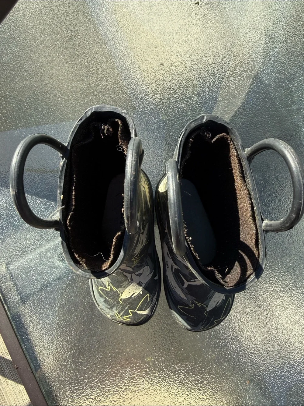 Kids Black Shark Print Rain Boots with Pull Handles
